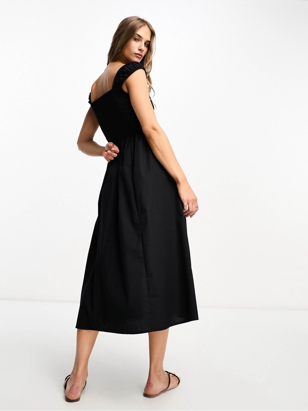 Abercrombie & Fitch - Corset Waist Midi Dress w/ Ruched Cap Sleeves - Picture 3 of 4
